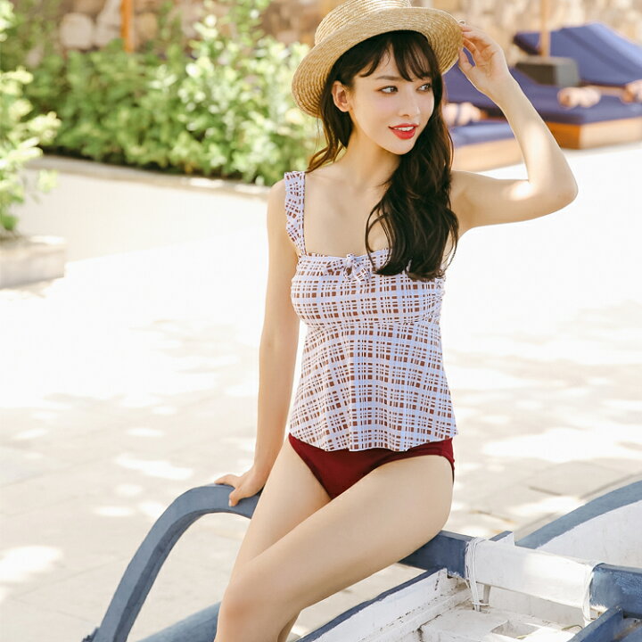 楽天市場 22新作水着 水着 レディース ビキニ 2点セット パッド付き パンツ セパレート フリル ビスチェ ブラウン チェック M L Xl ママ ぽっちゃり お腹 ラッシュガード 体型カバー 小胸 カバーアップ 大人女子 代 30代 40代 ママ水着 送料無料 Cicibella Cici Bella