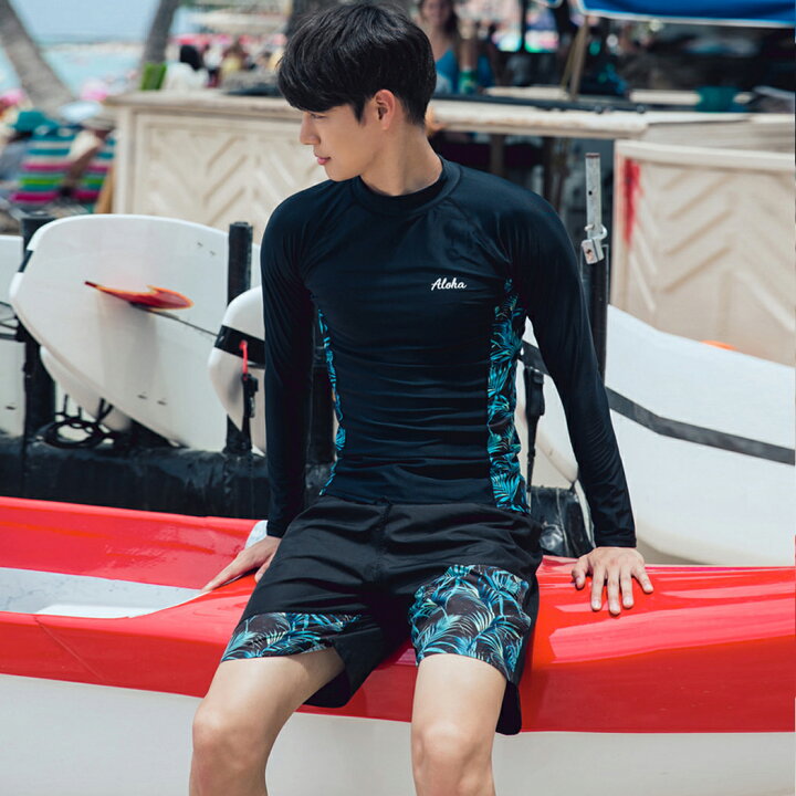 楽天市場 メンズファッション水着フィットネス水着 水着 メンズ ラッシュガード 3点セット 長袖 サーフパンツ フィットネス水着 おしゃれ 日焼け防止 スポーツスイムウェア 花柄 アロハ競泳水着 海パンツ ジム 水泳 かっこいい 着脱簡単 ブランド 大人 水陸両用