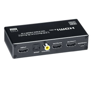BLUPOW 4K60Hz�EHDR�Ή� HDMI���z�� 1����2�o��+���������@(�����E���f�W�^���E3.5mm�X�e���I�����o��) HDCP2.2 HDMI2.0�Z���N�^�[ �I�[�f�B�I���� �X�v���b�^�[ 2��ʓ����o�� �_�E���X�P�[���@�\����