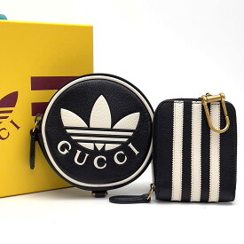 GUCCI グッチ グッチ×アディダス マルチコインケース＆カードホルダー ネックポーチ レザー ショルダーバッグ●ユニセックス ブラック 721903 【中古】