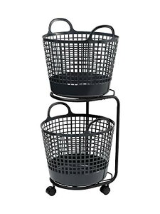 ライクイット (like-it) ランドリー 洗濯 収納 ラウンド型バスケット 2段 約幅41×40.5×90.5cm(キャスター含む) ブラッ