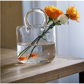 yazi 花瓶 ガラス フラワーベース 透明 おしゃれ 大 一輪挿し 花器 北欧風 ガラスベース インテリア 可愛いバッグ型 取って付き 花びん 高さ29cm