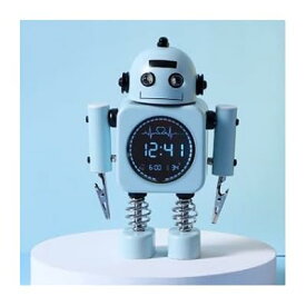 D-MASTERY 子供 目覚まし時計 プレセント ロボット おもしろ時計 ユニーク かわいい 置き時計 静音 寝室 プレゼント 温度計付き アラーム卓上時計 金属マット感 (水色)