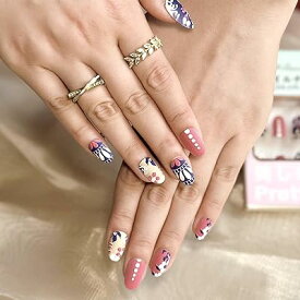 Sun&Beam Nails ネイルチップ ミディアム ショート オーバル 赤 レッド 花 3D デザイン おしゃれ 可愛い つけ爪 付け爪 24枚入(#212)