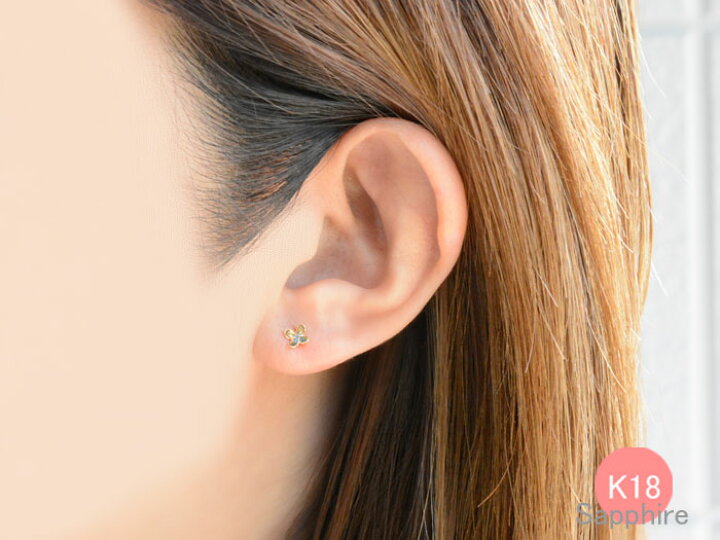楽天市場】k18 ピアス 翌日配送 サファイア イエローゴールド 18k 18金 