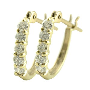 【10%OFFクーポン配布中】 k10 ピアス フープピアス ダイヤモンド イエローゴールド ゴールド 5石 フープ 10k 10金 レディース 天然石