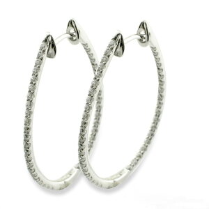 【10%OFFクーポン配布中】 ピアス フープピアス ダイヤモンド プラチナ pt900 中折れ プラチナ900 オーバル エタニティ レディース 天然石