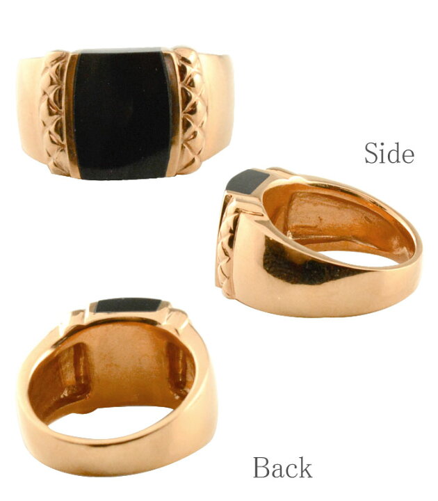 楽天市場】k10 リング メンズオニキス 印台 ピンクゴールド 指輪  