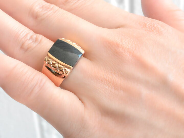 楽天市場】k10 リングオニキス 印台 ピンクゴールド 指輪 オニキス  