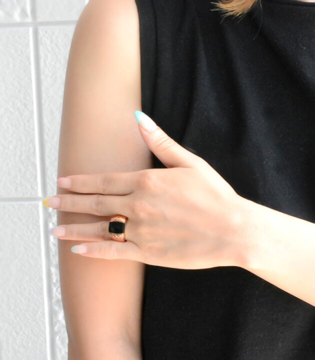 楽天市場】k10 リングオニキス 印台 ピンクゴールド 指輪 オニキス  