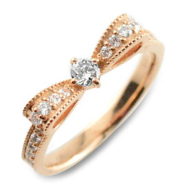 【スーパーセール10％OFF】 k18 リング 婚約指輪 エンゲージリング 結婚指輪 ピンキーリング リボンリング ダイヤモンドエンゲージリング リボン ダイヤモンドリング 指輪 ダイヤモンド 18k クラシカル ミルウチ ピンクゴールドk18 ダイヤ レディース