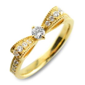k18 リング 婚約指輪 エンゲージリング 結婚指輪 ピンキーリング リボンリング ダイヤモンドエンゲージリング リボン ダイヤモンドリング 指輪 ダイヤモンド クラシカル ミルウチ イエローゴールドk18 ダイヤレディース
