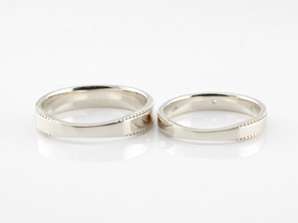ペアリング マリッジリング ミル打ち 平ウチ シルバー キュービック 記念日 レディース メンズ 指輪 婚約指輪 エンゲージリング 結婚指輪  ブライダル | シエロブルー