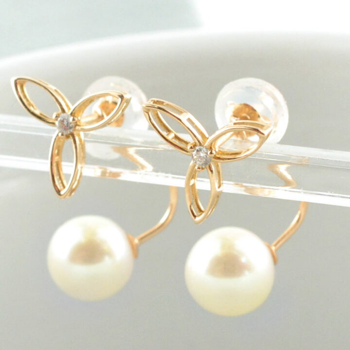 楽天市場】k18 ピアス パール 天然ダイヤモンド 18K 2way フラワー 