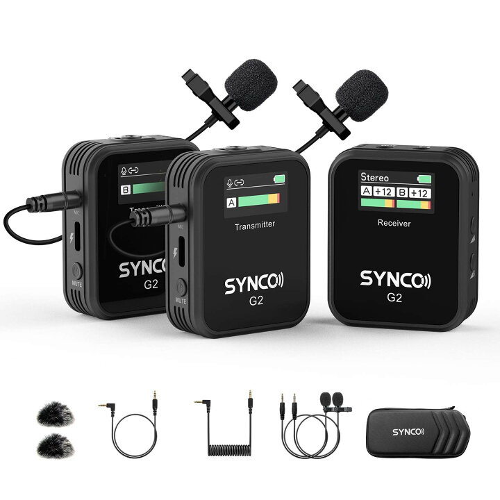 楽天市場】ワイヤレスマイク, SYNCO G2(A2) 送信機2台&受信機1台 操作 