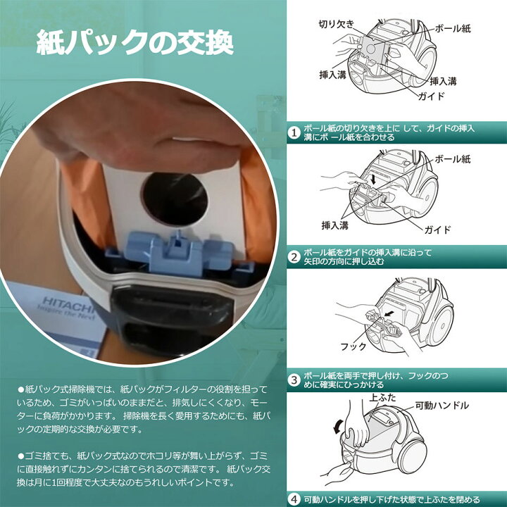 楽天市場】日立 GP-110F 紙パック 抗菌防臭3種・3層HEパックフィルター 