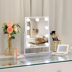 FENCHILIN 一年保証 女優ミラー 卓上 ハリウッドミラー 化粧鏡 ライト付きミラー 9個高輝度LED電球付き 三色照明モード 明るさ無段階調節 卓上ミラー 360度回転可能 10倍拡大鏡付き 25cm x 30cm