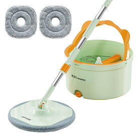 ★リニューアル★Homettler モップ 回転モップ 2L大容量 二枚セット かわいい 収納しやすい 丸型バケツ 水拭きモップ 汚水分離 拭き掃除 モップ 業務用 手洗い不要 マジカルモップ フローリング 床掃除 床拭きモップ