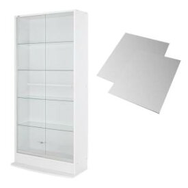 【上品家具】 壁面収納 コレクションラック ワイド 本体 引き戸タイプ 背面ミラー2枚セット 奥行39