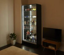【上質家具】 壁面収納 LED付きコレクションラック ワイド 本体 引き戸タイプ 奥行29