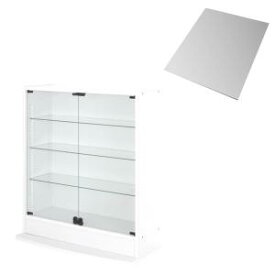【上質家具】 壁面収納 LED付きコレクションラック ワイド 本体 両開きタイプ 背面ミラー1枚セット 奥行29