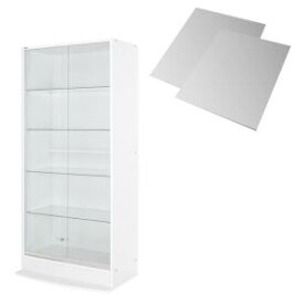 【上質家具】 壁面収納 LED付きコレクションラック ワイド 本体 引き戸タイプ 背面ミラー2枚セット 奥行39