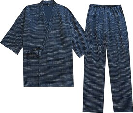 【1/14(水)まで★222円クーポン発行中!】 作務衣 メンズ 浴衣 甚平 寝間着 綿100 二重 ガーゼ パジャマ 男性用 紳士甚平 7分袖 前開き 甚平セット 通気性 吸汗 和服 上下セット じんべい ルームウェア 秋 冬 春 夏 作業着