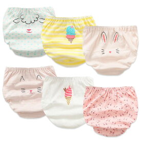 【9/9(水)まで★200円クーポン発行中!】女の子 パンツ 6枚セット 女児用ショーツ 下着 綿100% 通気 肌着 柔らかい 吸湿 快適 子供 パンツ インナー 幼児 保育園用 水玉 うさぎ柄 90 100 110 120 130 140