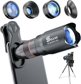 【9/9(水)まで★200円クーポン発行中!】Selvim 4in1 22倍 スマホ望遠レンズ スマホ用カメラレンズ セルカレンズ 望遠 ズーム 単眼鏡 22倍 マクロ 広角 魚眼 双眼鏡 クローズアップ レンズ 三脚 収納ケース付 アイホン スマホ カメラレンズ iphone android