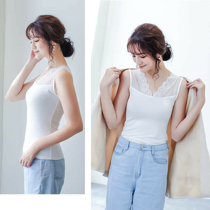 楽天市場】レース ノースリーブ タンクトップ レース キャミソール 