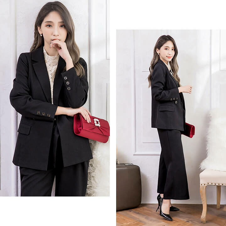 楽天市場 フォーマルスーツ 2点セット レディース パンツスーツ パンツドレス 結婚式 ダブルジャケット ワイドパンツ フレアパンツ パーティー セレモニー オフィス 通勤 二次会 演奏会 謝恩会 同窓会 卒業式 卒園式 入学式 入園式 七五三 長袖 ブラック 黒 グレー