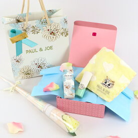 PAUL & JOE BEAUTE(ポール ＆ ジョー ボーテ) 【パリジェンヌ ギフトセット A】ハンドタオル ＋ リップクリーム ＋ ソープフラワーブーケ (ラッピング済)【季節のソープフラワーブーケ】