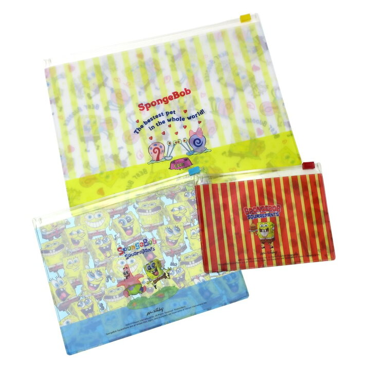 楽天市場 スポンジボブ 収納ジッパーケース ファスナーケース 3pセット チラシ ティーズファクトリー 小物入れ 事務用品 文房具 アニメキャラクターグッズ シネマコレクション キャラクターのシネマコレクション