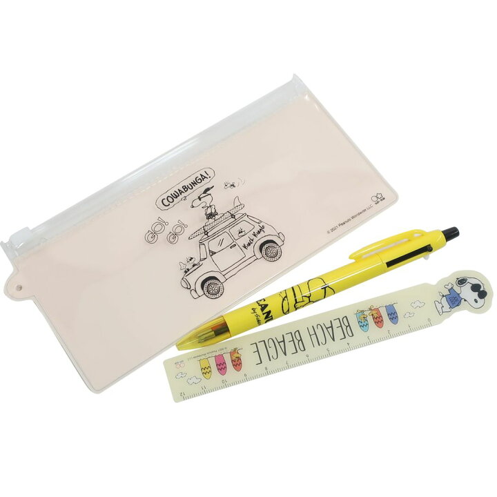 22公式店舗 スヌーピー ステーショナリーセット ポーチ入り ペン 定規 セット アイボリー ピーナッツ サンスター文具 Terahaku Jp