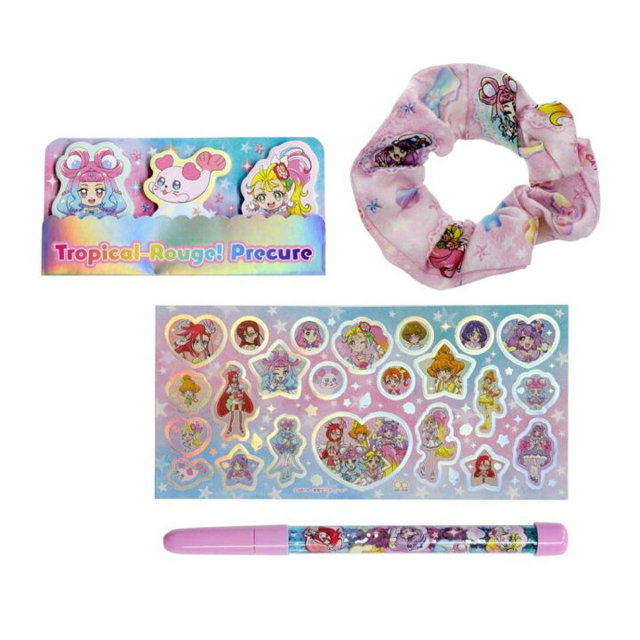楽天市場 トロピカルージュプリキュア 文具セット キラキラバッグ サンスター文具 シュシュ ダイカット付箋メモ ホログラムシール ボールペン キラコス 幼稚園 小学生 女の子 プレゼント アニメキャラクター グッズ シネマコレクション キャラクターのシネマコレクション