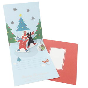 クリスマスカード Pop up Card series ねもときょうこ ポップアップカード スケート APJ 封筒付きグリーティングカード Xmas グッズ メール便可 シネマコレクション