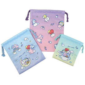 BT21 巾着袋 きんちゃくポーチ 3点セット おやすみ LINE FRIENDS カミオジャパン 小物入れ キャラクター 商品 メール便可 シネマコレクション プレゼント 男の子 女の子 ギフト
