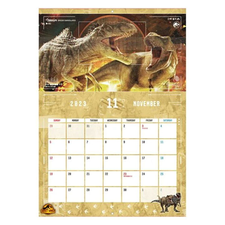ジュラシックワールド3 23 23年壁掛けカレンダー Calendar あす楽 インロック グッズ シネ シネマコレクション スケジュール 恐竜 映画キャラクター 書き込み 使い勝手の良い Calendar