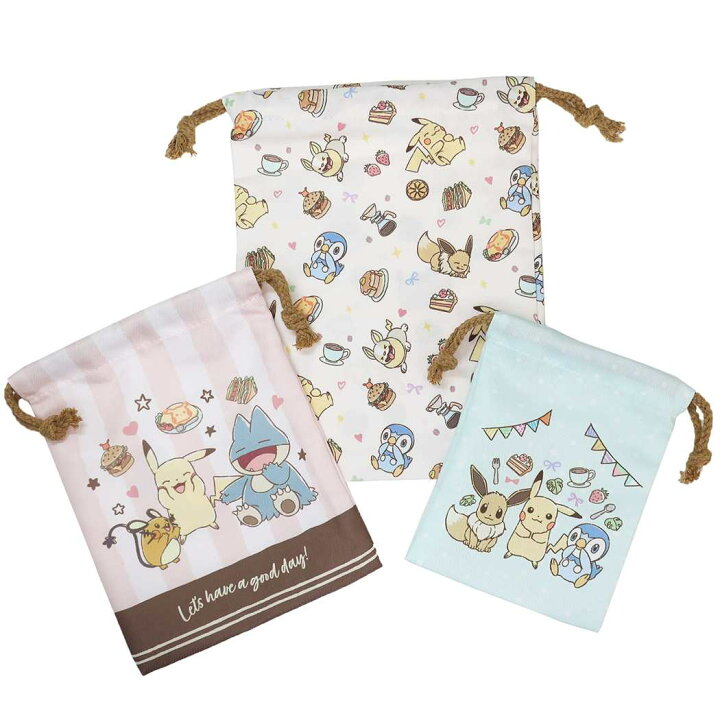 ポケットモンスター 巾着袋 きんちゃくポーチ3pセット ボタニカル ポケモン マリモクラフト 小物入れ キャラクター グッズ メール便可 シネマコレクション Sale 96 Off