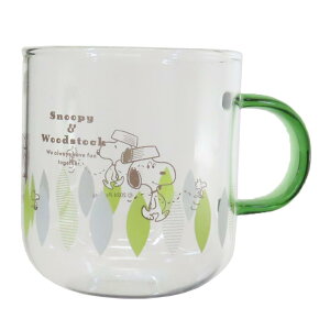 スヌーピー マグカップ カラーハンドル耐熱ガラスマグ グリーン リーフ ピーナッツ 金正陶器 プレゼント ギフト キャラクター グッズ シネマコレクション