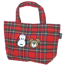 【ポイント10倍 & クーポン！】スヌーピー ランチバッグ チェックミニトート スヌーピーとベア チェック ピーナッツ ナカジマ サガラ刺繍 キャラクター グッズ メール便可 シネマコレクション