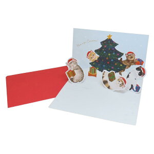 フェリシモ猫部 グリーティングカード クリスマス猫部ポップアップカード 立体 ツリー 二つ折り ねこ アクティブコーポレーション ギフト雑貨 封筒付き Xmasカード CHRISTMAS キャラクター グ