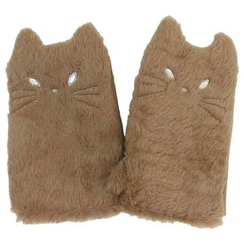 【ポイント10倍 & クーポン！】指ぬきグローブ 手袋 ネコファー ベージュ ねこ フレンズヒル 女性 ウォーマー雑貨 防寒 かわいい メール便可