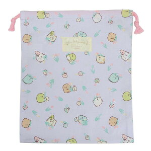 すみっコぐらし 巾着袋 きんちゃくポーチ中 総柄 ラベンダー 新入学 サンエックス アートウエルド 体操服入れ キャラクター グッズ メール便可 シネマコレクション