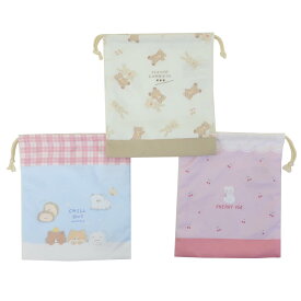 巾着袋 コップ巾着 3枚セット アニマル 新入学 ニシオ 新学期準備雑貨 幼稚園 保育園 グッズ メール便可 シネマコレクション