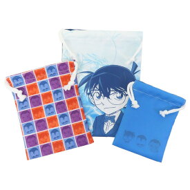 名探偵コナン 巾着袋 3P巾着 きんちゃくポーチ3枚セット コナン＆小五郎＆大和 リーフ＆ウォーターシリーズ 少年サンデー マリモクラフト 小物入れ アニメキャラクター グッズ メール便可 シネマコレクション