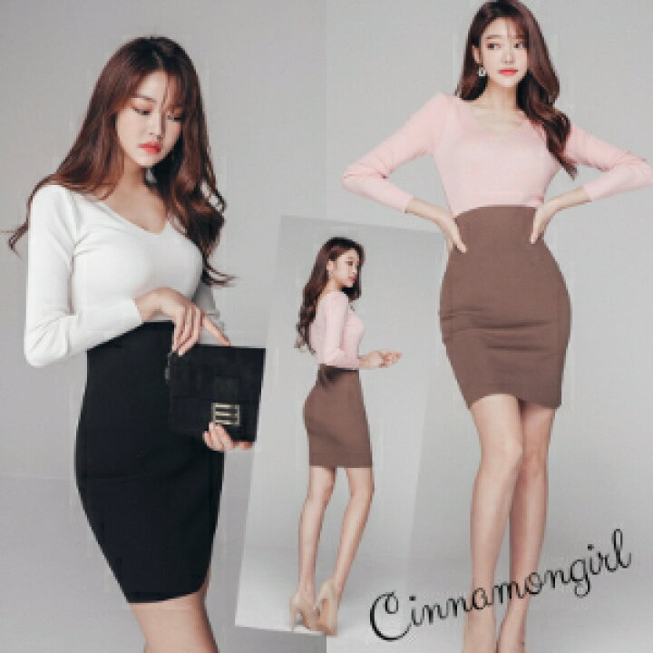 楽天市場 人気商品 再入荷しました 全4色 女性らしい雰囲気のニットワンピース 配色デザインがスタイリッシュな印象を与え スリムなフィット感が 綺麗なボディラインを演出 Easy Fw Ops Cinnamon Girl