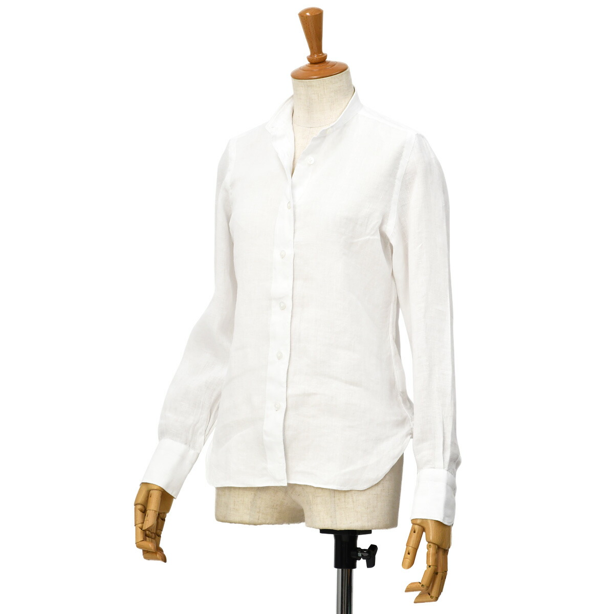 【超目玉】 期間限定特別価格 Finamore リネンバンドカラーシャツ C0032 13 ZOE リネン PENNY ホワイト