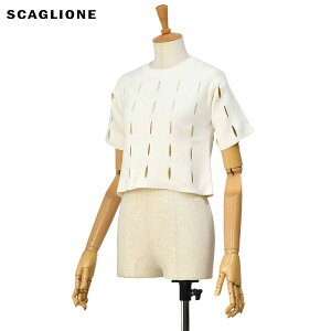 �y�ő�5,000�~�I�t�N�[�|���z�yFINAL SALE�z�ysizeXS�zSCAGLIONE�y�X�J���I�[�l�z�N���[�l�b�N�����j�b�g DMC020 101 MILK �R�b�g�� �~���N