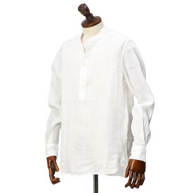 Original Vintage Style【オリジナルヴィンテージスタイル】バンドカラープルオーバーシャツ DEPP413 BIANCO リネン 製品染め ホワイト